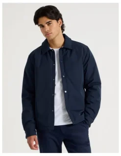 Blaq Contrast Cuff Collared Padded Jacket in Navy
