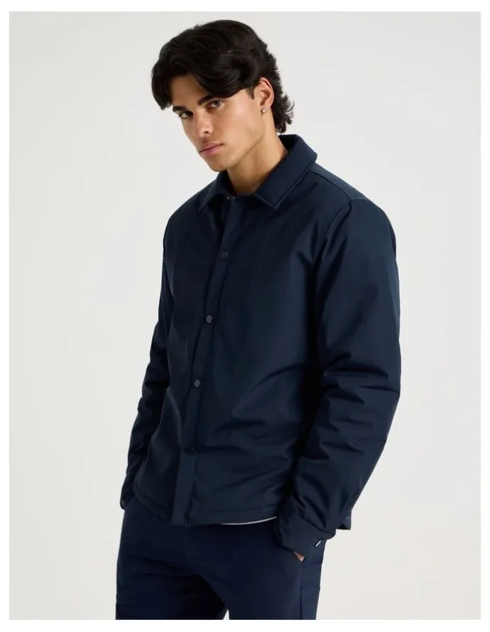Blaq Contrast Cuff Collared Padded Jacket in Navy