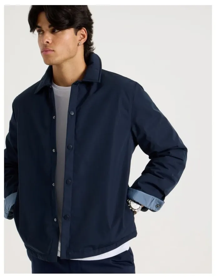 Blaq Contrast Cuff Collared Padded Jacket in Navy