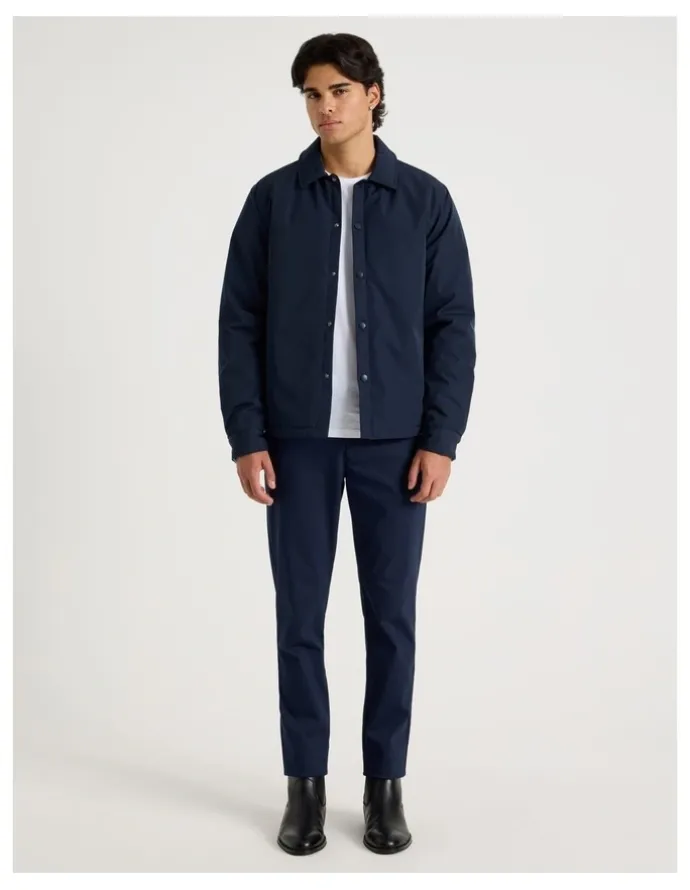 Blaq Contrast Cuff Collared Padded Jacket in Navy