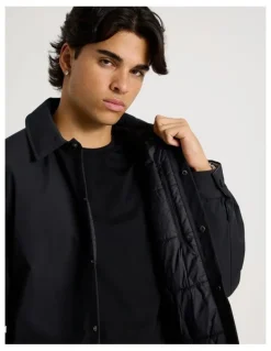 Blaq Contrast Cuff Collared Padded Jacket in Black