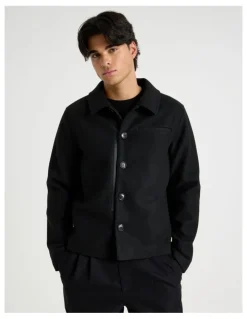 Blaq Contrast Detail Collared Jacket in Black