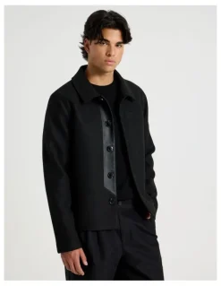 Blaq Contrast Detail Collared Jacket in Black