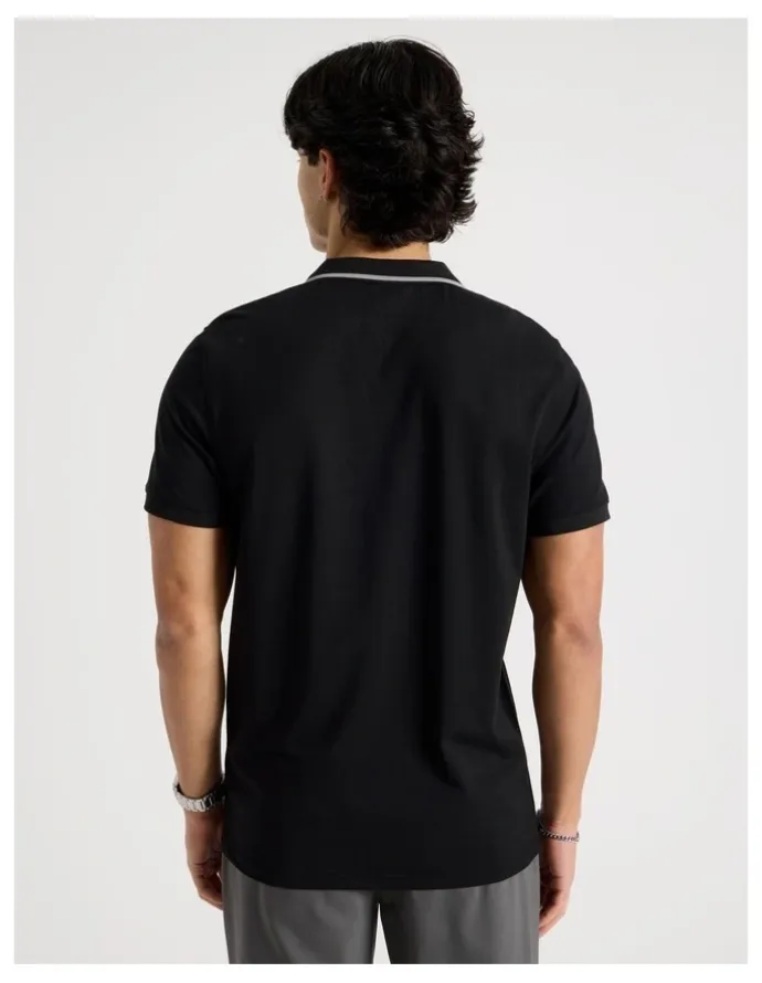 Blaq Contrast Tipping Open Collar Short Sleeve Polo in Black