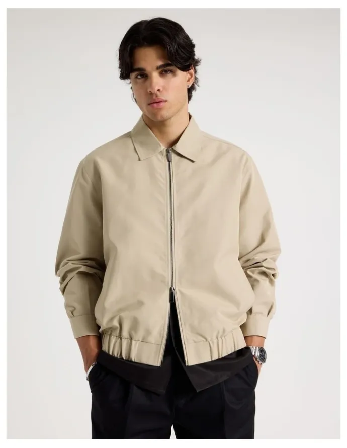 Blaq Cotton Twill Bomber Jacket in Sand