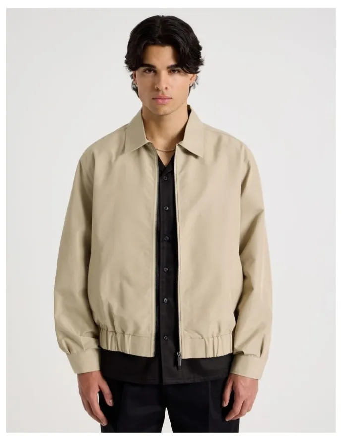 Blaq Cotton Twill Bomber Jacket in Sand