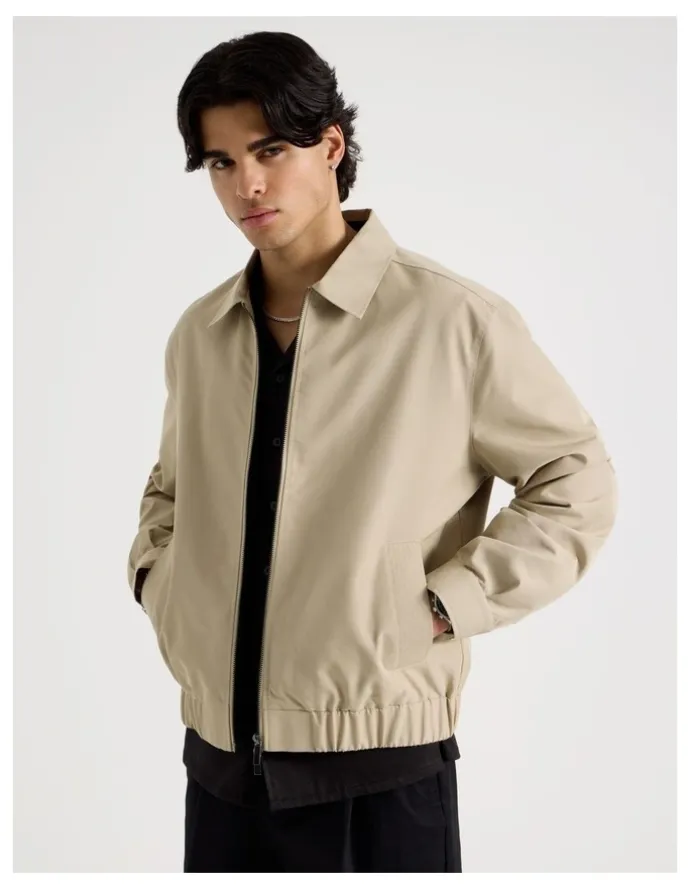 Blaq Cotton Twill Bomber Jacket in Sand
