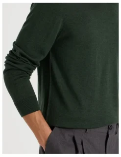 Blaq Crew Neck Australian Merino Wool Knit in Green