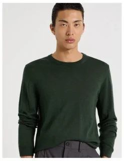 Blaq Crew Neck Australian Merino Wool Knit in Green
