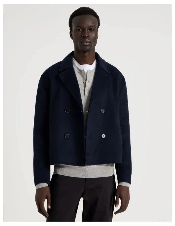 Blaq Double Faced Wool Blend Jacket in Navy