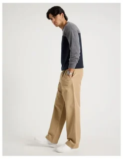 Blaq Double Pleat Tapered Fit Pants in Beige