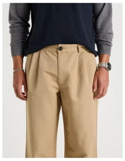 Blaq Double Pleat Tapered Fit Pants in Beige