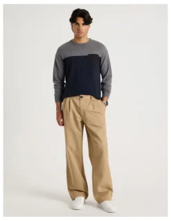 Blaq Double Pleat Tapered Fit Pants in Beige