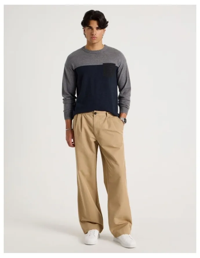 Blaq Double Pleat Tapered Fit Pants in Beige