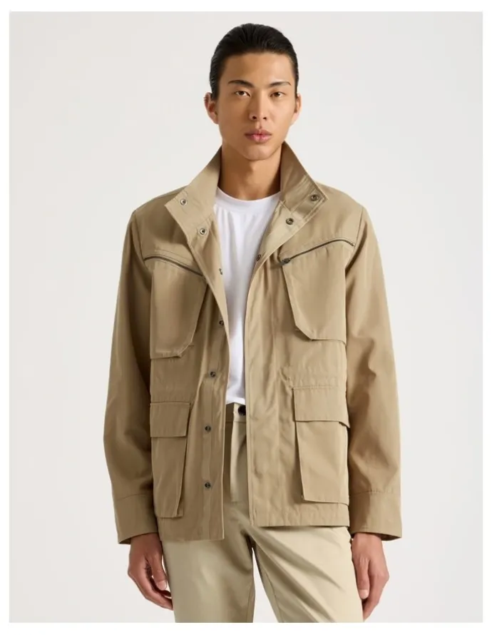 Blaq Double Pocket Parka Jacket in Beige