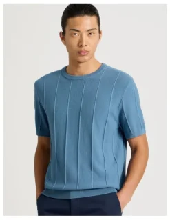 Blaq Drop Needle Knit T-Shirt in Blue
