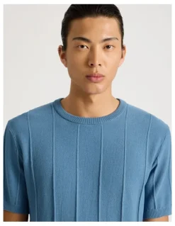 Blaq Drop Needle Knit T-Shirt in Blue
