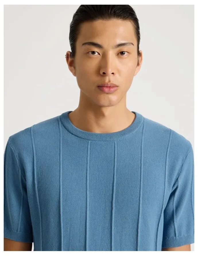 Blaq Drop Needle Knit T-Shirt in Blue
