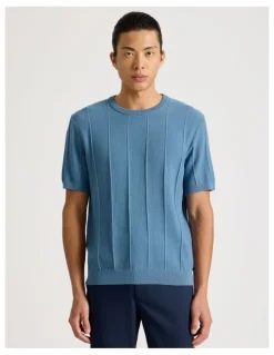 Blaq Drop Needle Knit T-Shirt in Blue