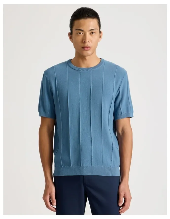 Blaq Drop Needle Knit T-Shirt in Blue