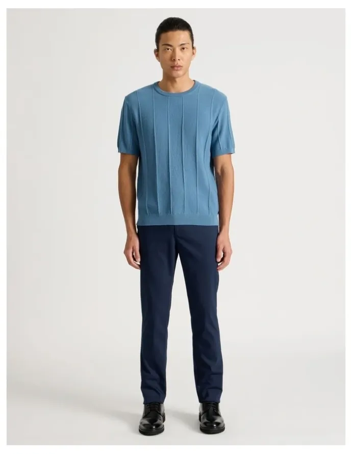 Blaq Drop Needle Knit T-Shirt in Blue