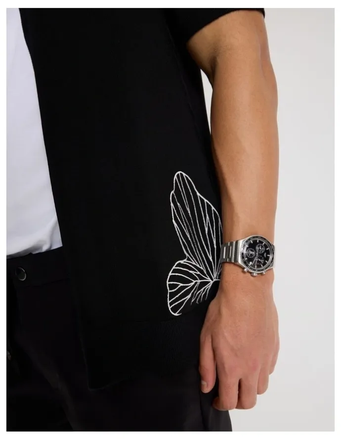 Blaq Embroidered Knit Short Sleeve Shirt in Black