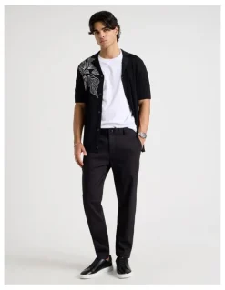 Blaq Embroidered Knit Short Sleeve Shirt in Black