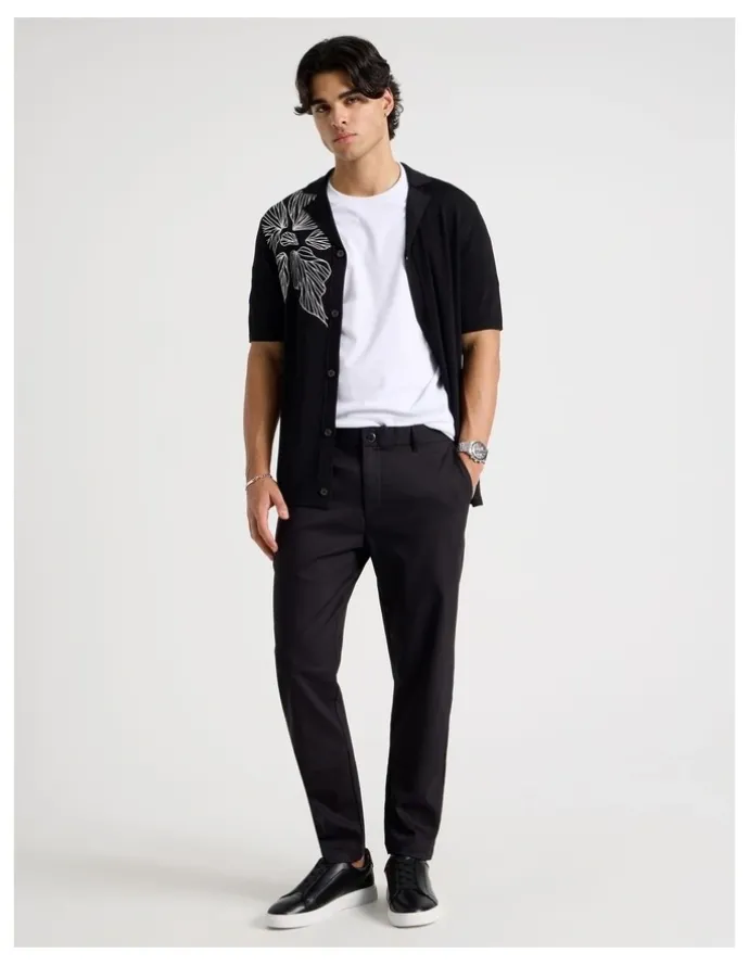 Blaq Embroidered Knit Short Sleeve Shirt in Black