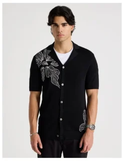 Blaq Embroidered Knit Short Sleeve Shirt in Black