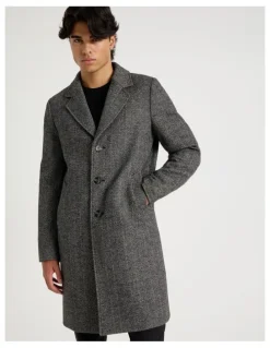Blaq Herringbone Wool Blend Coat in Grey