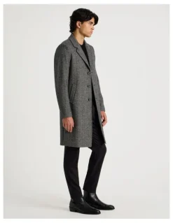 Blaq Herringbone Wool Blend Coat in Grey