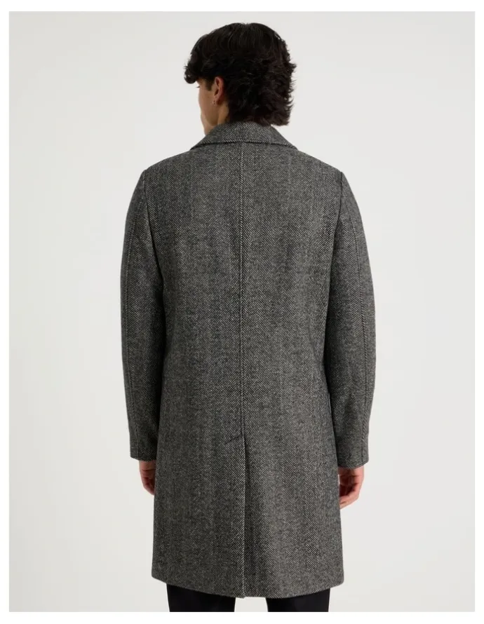 Blaq Herringbone Wool Blend Coat in Grey