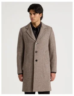 Blaq Herringbone Wool Blend Coat in Brown