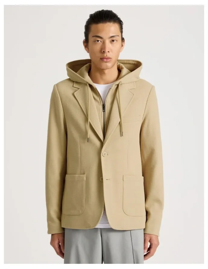 Blaq Hooded Sweat Jacket in Beige