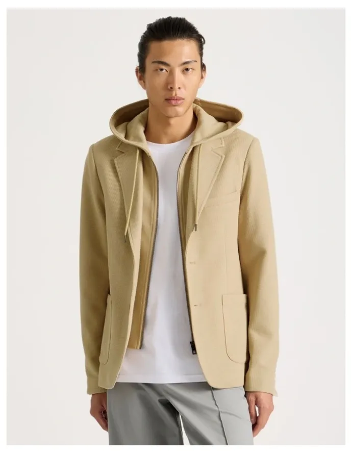 Blaq Hooded Sweat Jacket in Beige