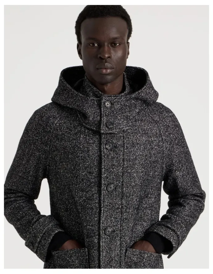 Blaq Hooded Textured Coat in Black