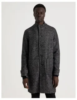 Blaq Hooded Textured Coat in Black