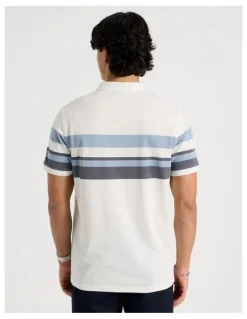 Blaq Jersey Chest Stripe Polo in Ecru