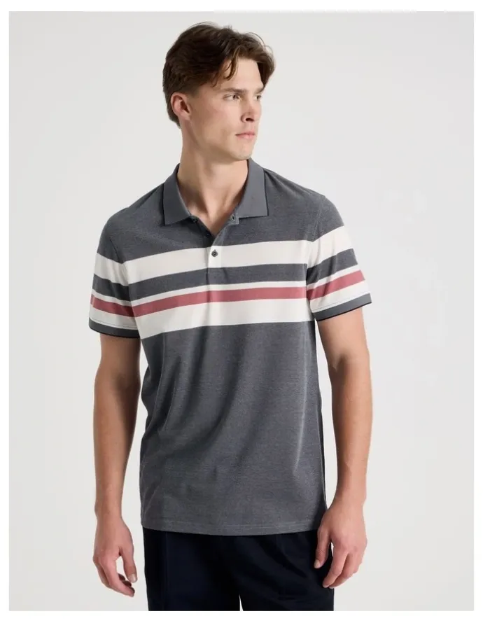 Blaq Jersey Chest Stripe Polo in Navy