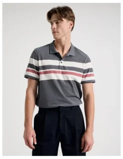 Blaq Jersey Chest Stripe Polo in Navy