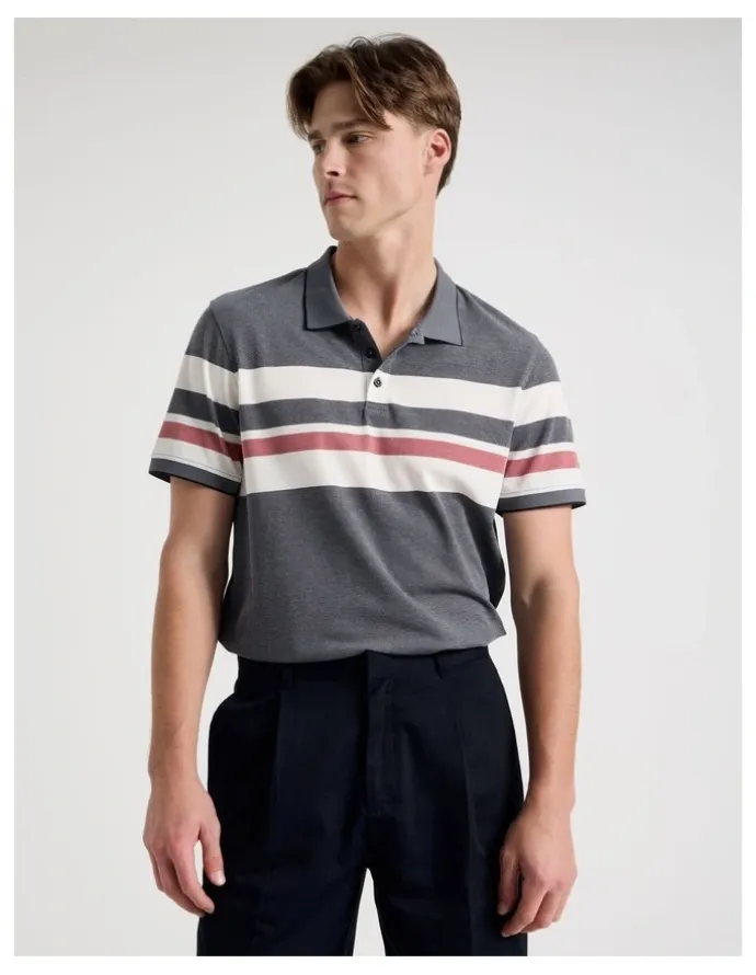Blaq Jersey Chest Stripe Polo in Navy