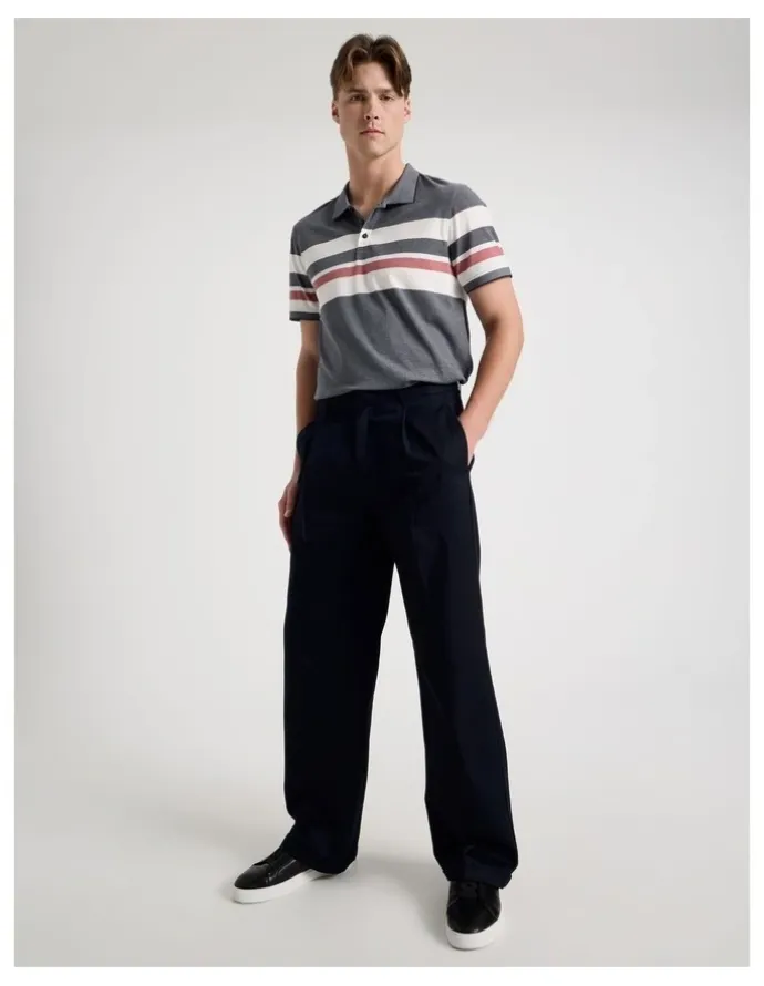 Blaq Jersey Chest Stripe Polo in Navy