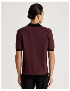 Blaq Johnny Collar Short Sleeve Knit Polo in Burgundy