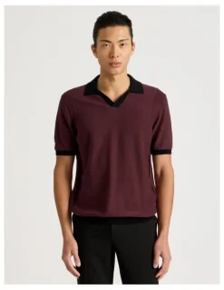Blaq Johnny Collar Short Sleeve Knit Polo in Burgundy