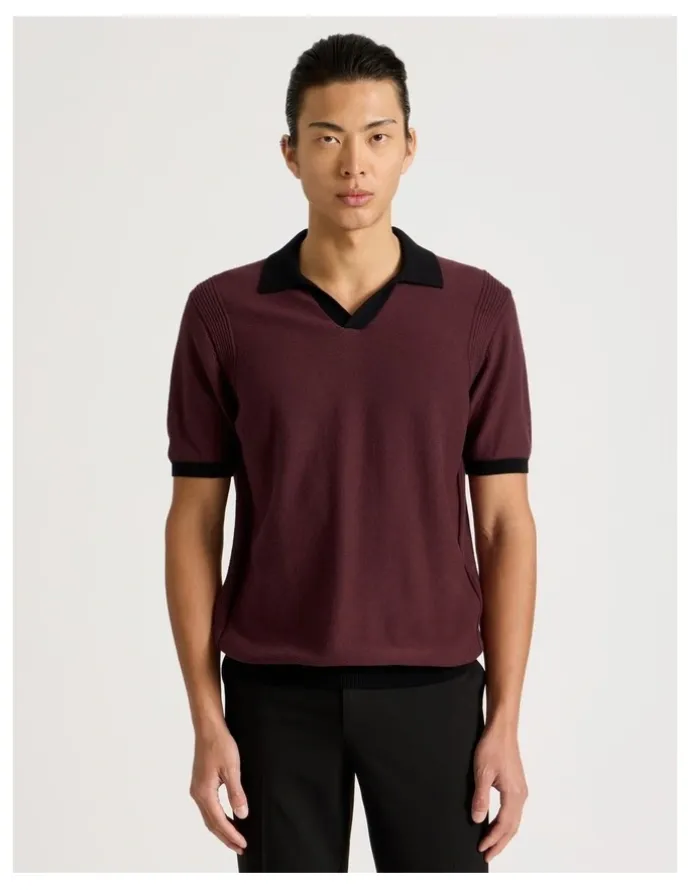 Blaq Johnny Collar Short Sleeve Knit Polo in Burgundy
