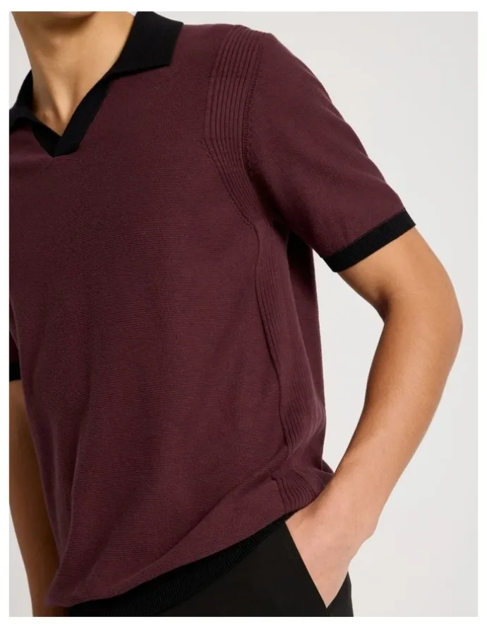 Blaq Johnny Collar Short Sleeve Knit Polo in Burgundy
