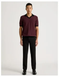 Blaq Johnny Collar Short Sleeve Knit Polo in Burgundy
