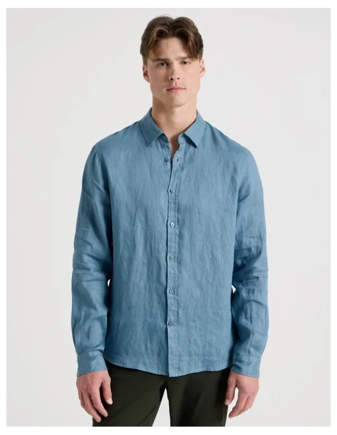 Blaq Linen Long Sleeve Shirt in Dusty Blue