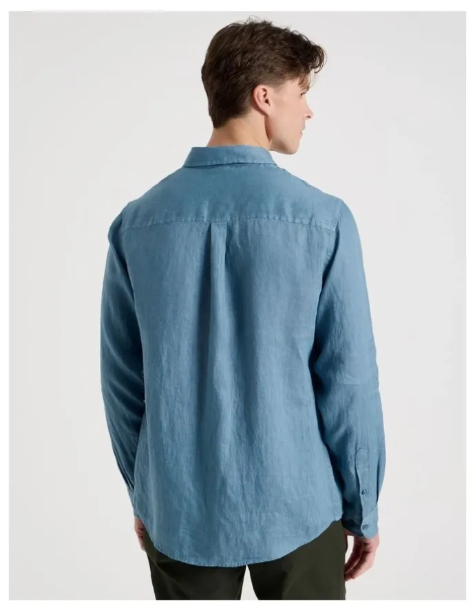 Blaq Linen Long Sleeve Shirt in Dusty Blue