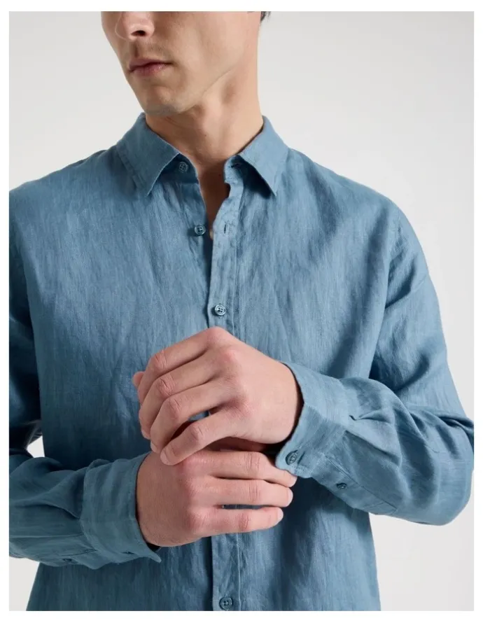 Blaq Linen Long Sleeve Shirt in Dusty Blue